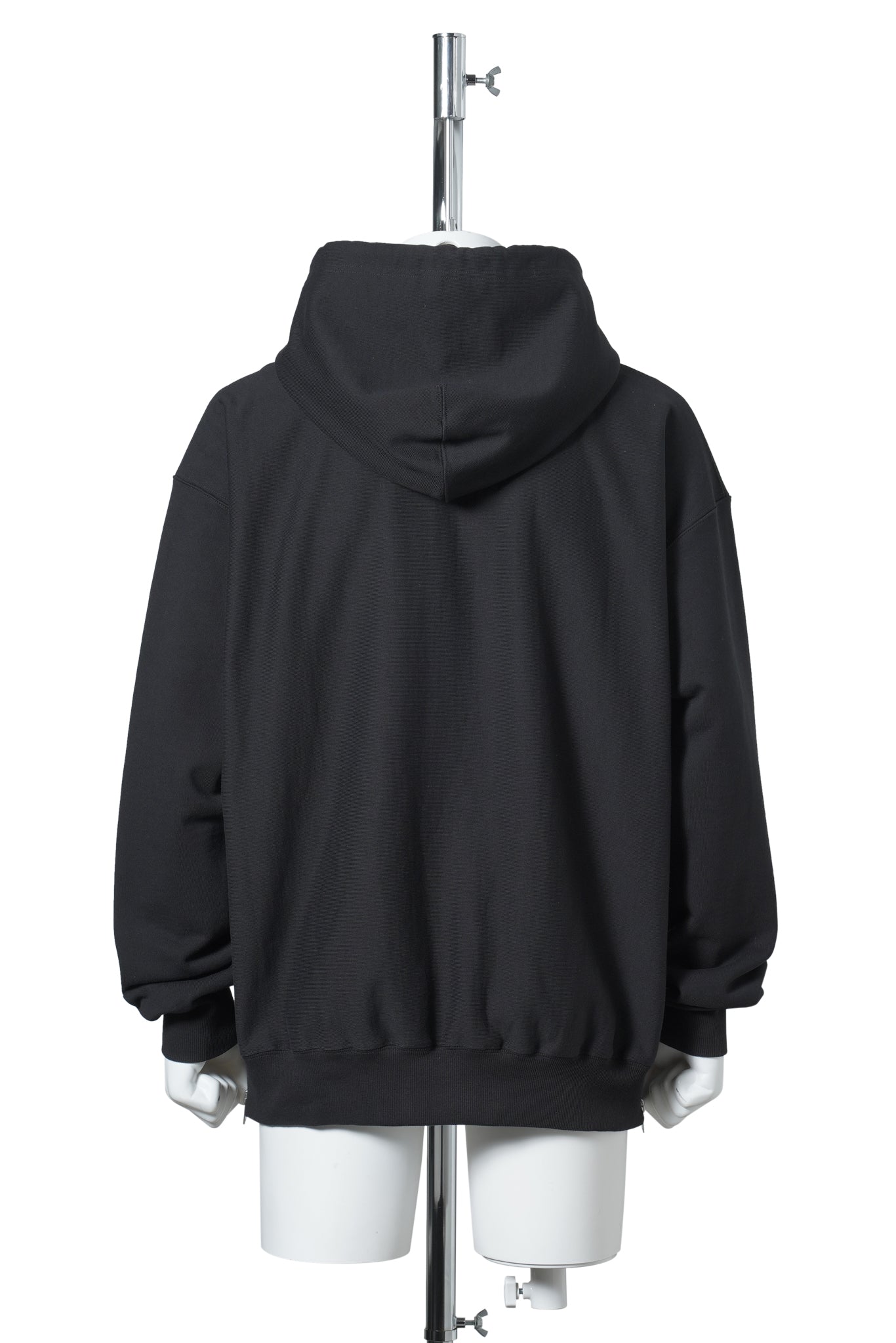 LEATHER POCKET ZIP-UP SWEAT HOODIE / BLACK
