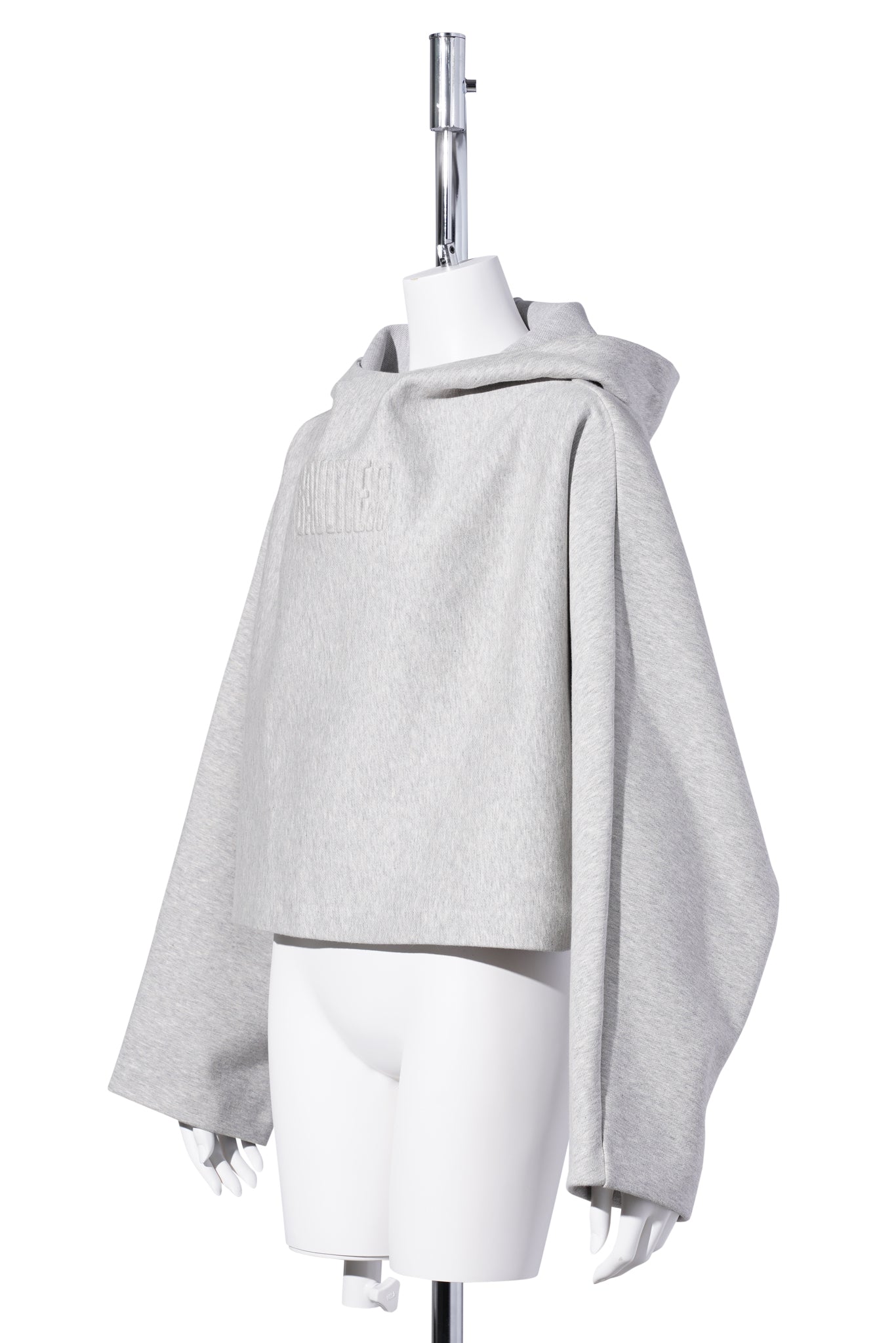 BONDED COTTON CROPPED BAT SLEEVES HOODIE WITH "GAULTIER" EMBOSSING / HEATHERGREY