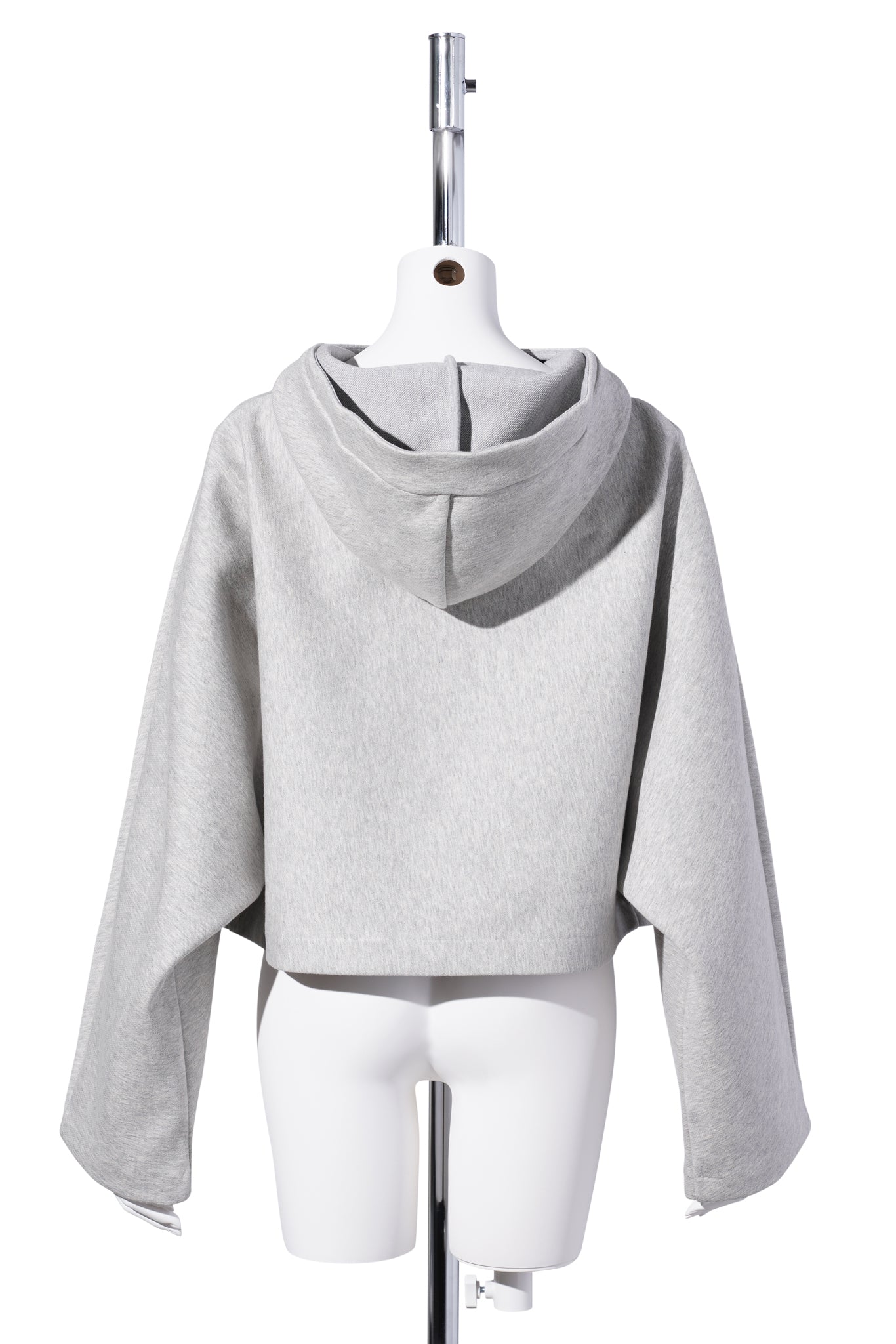BONDED COTTON CROPPED BAT SLEEVES HOODIE WITH "GAULTIER" EMBOSSING / HEATHERGREY