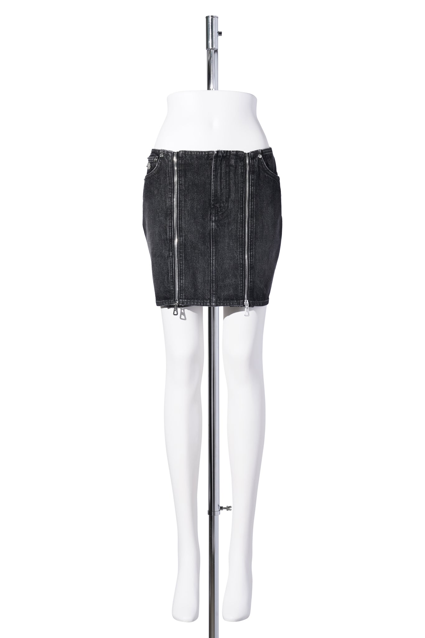 DENIM FRONT ZIPPED MINI SKIRT / VINTAGEBLACK