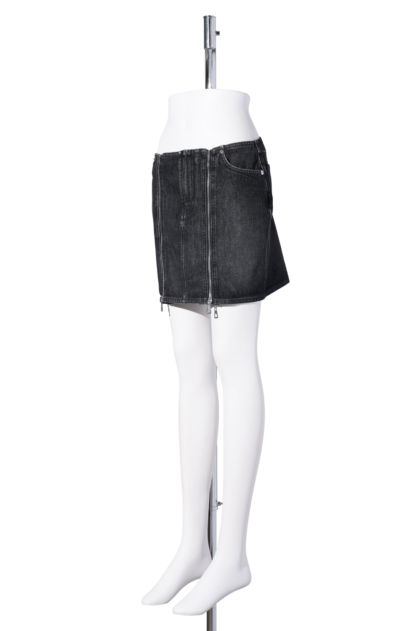 DENIM FRONT ZIPPED MINI SKIRT / VINTAGEBLACK