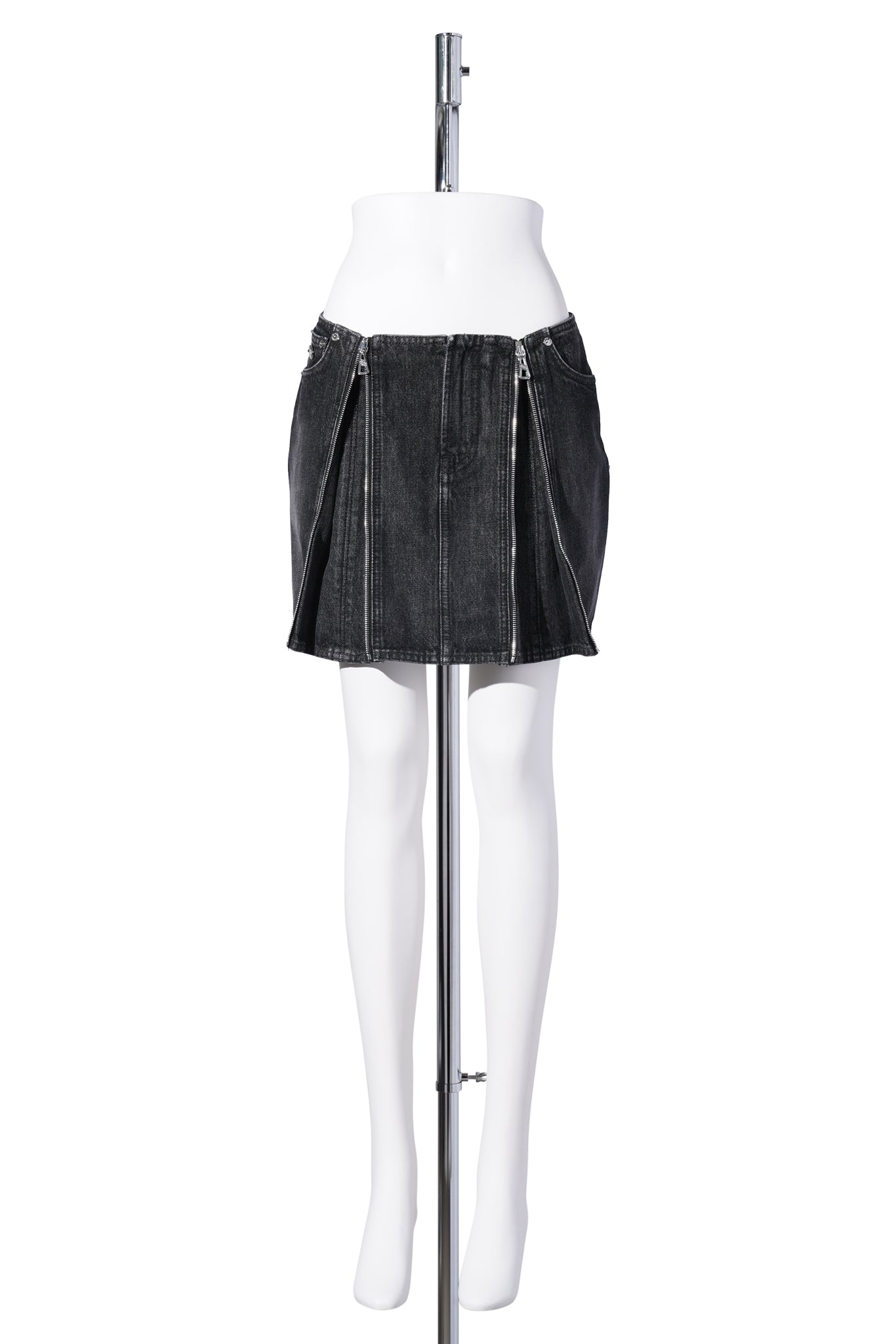 DENIM FRONT ZIPPED MINI SKIRT / VINTAGEBLACK