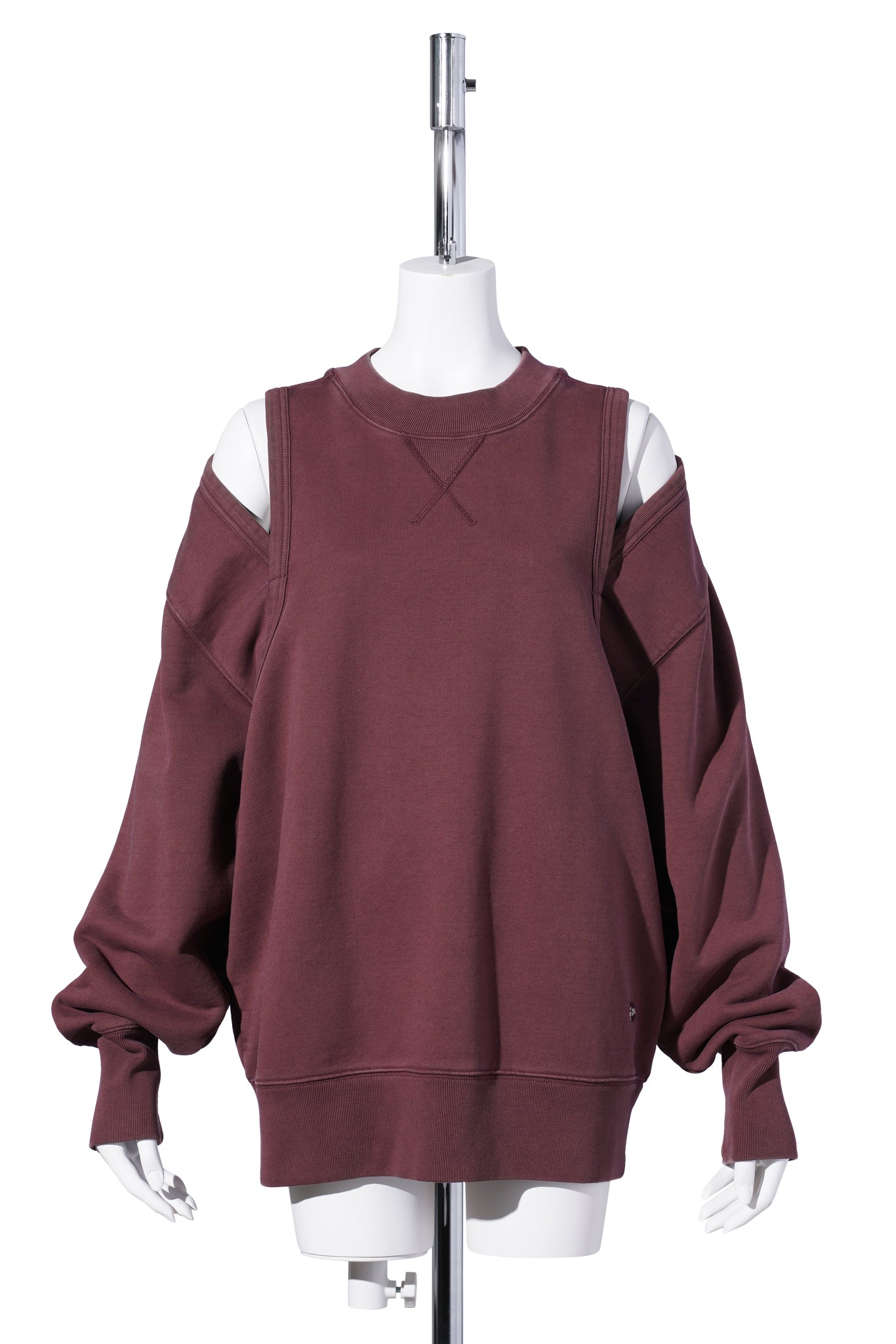 COTTON FRENCH TERRY CUT OUT CREWNECK / BURGUNDY