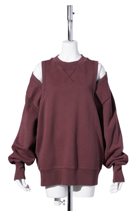 COTTON FRENCH TERRY CUT OUT CREWNECK / BURGUNDY