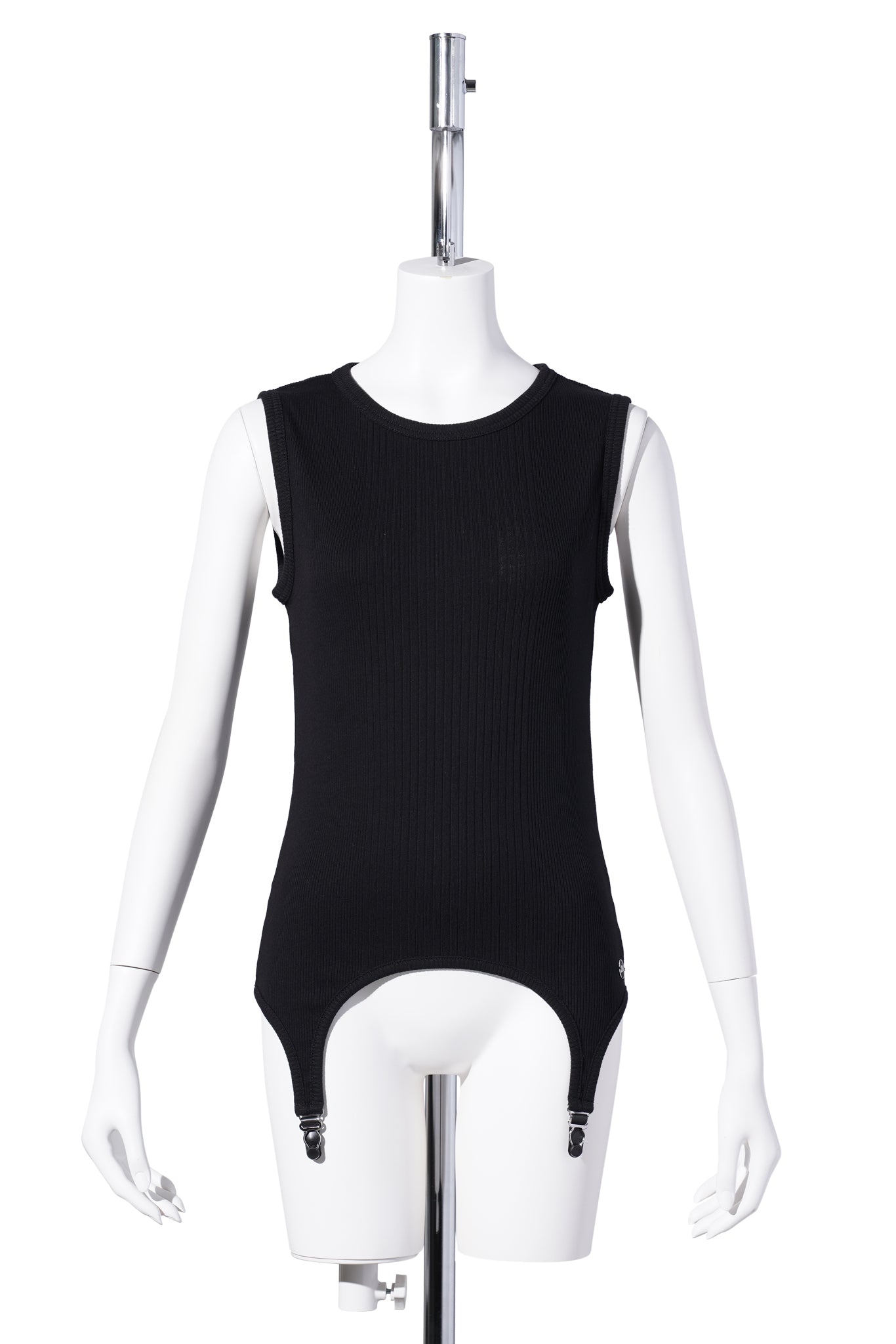 COTTON RIBBED TANK TOP WITH LINGERIE GARTER / BLACK