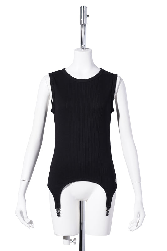 COTTON RIBBED TANK TOP WITH LINGERIE GARTER / BLACK