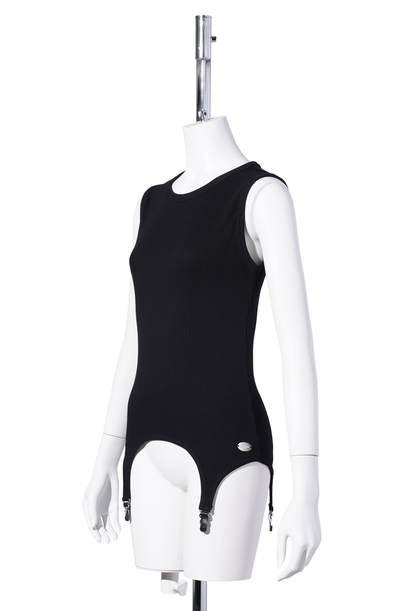 COTTON RIBBED TANK TOP WITH LINGERIE GARTER / BLACK