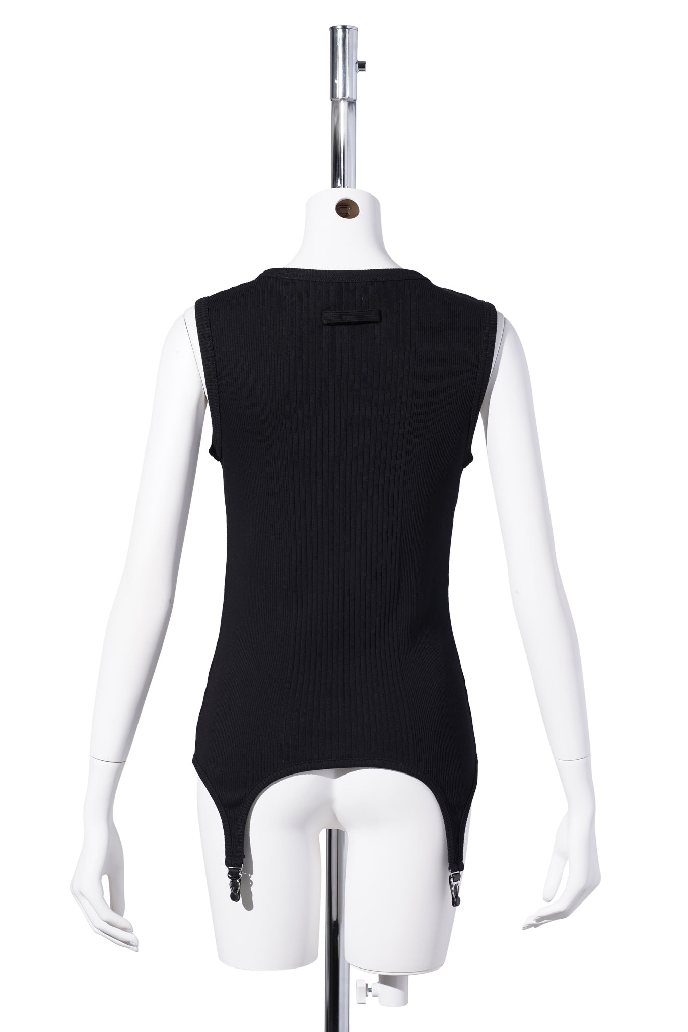 COTTON RIBBED TANK TOP WITH LINGERIE GARTER / BLACK