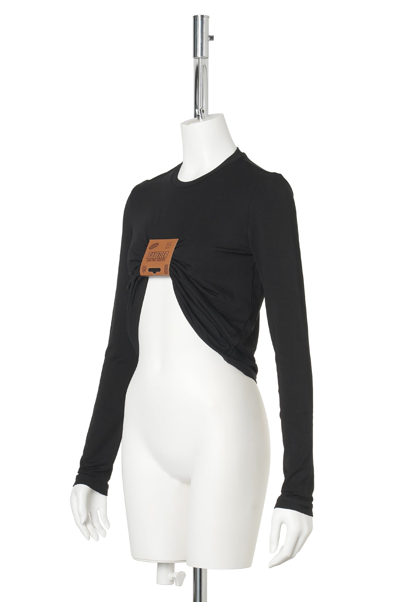 STRETCH VISCOSE JERSEY LONG SLEEVES TOP WITH LEATHER TAG DETAIL / 00:BLACK
