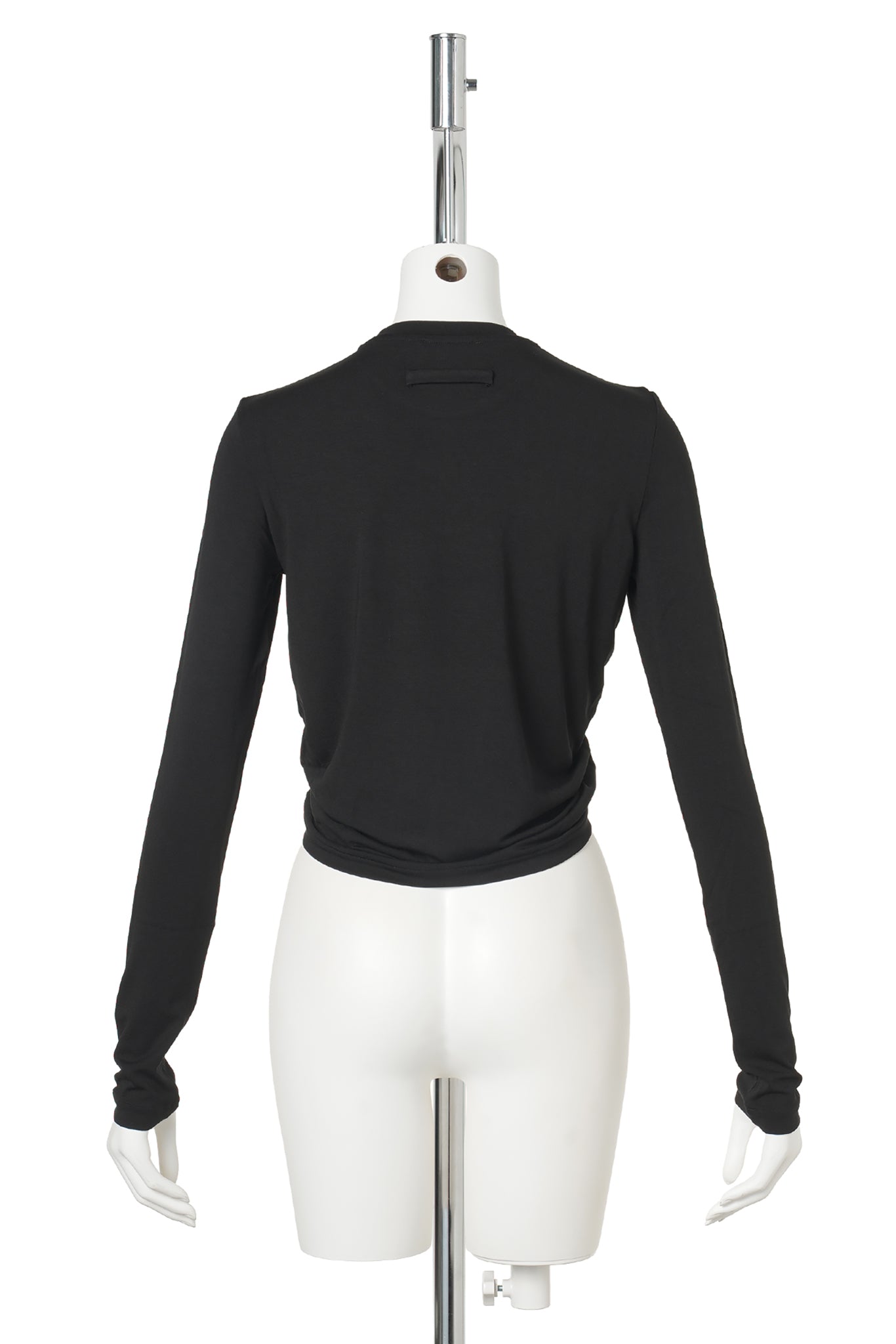 STRETCH VISCOSE JERSEY LONG SLEEVES TOP WITH LEATHER TAG DETAIL / 00:BLACK