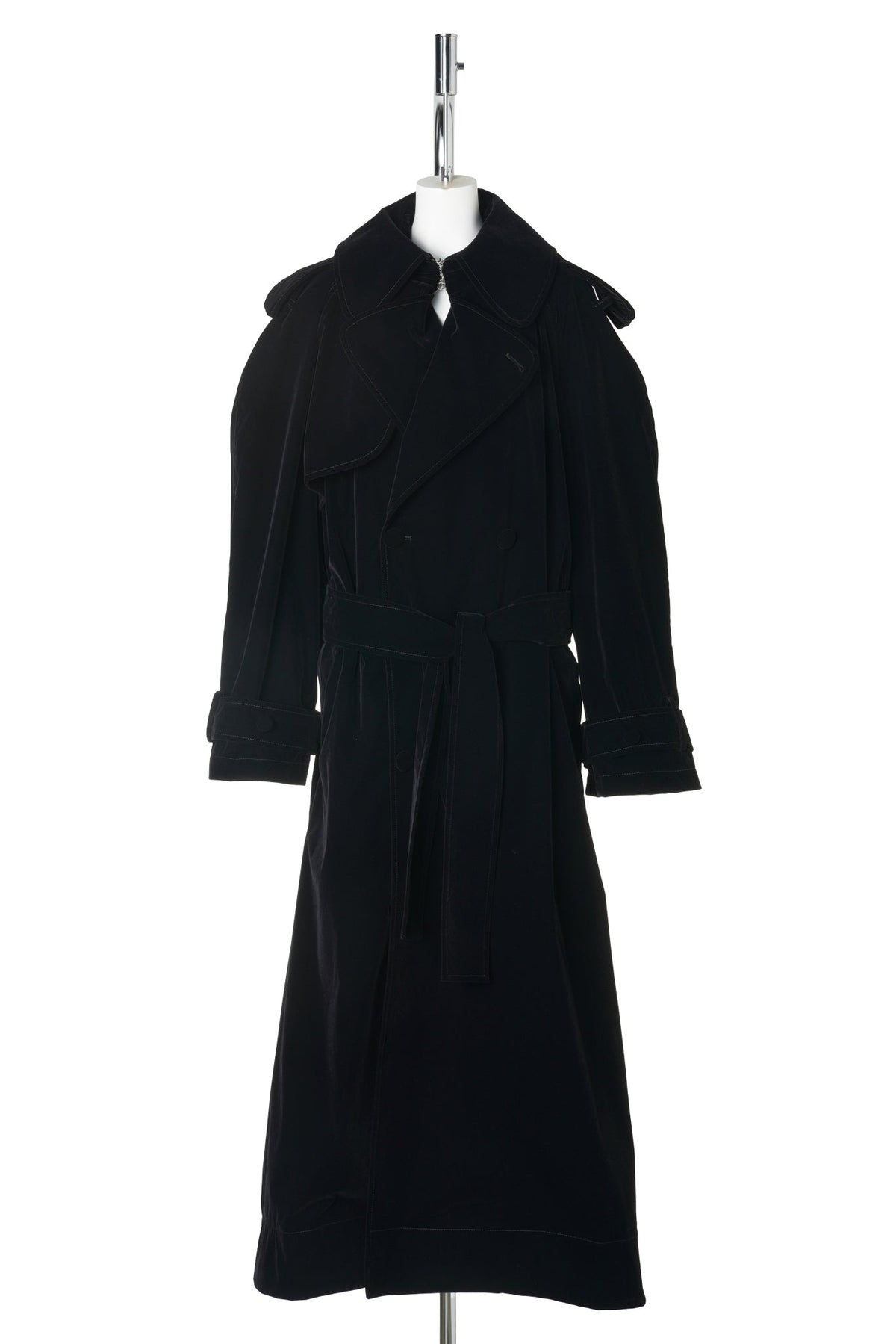 NYLON FLOCK LONG TRENCH COAT / 00:BLACK