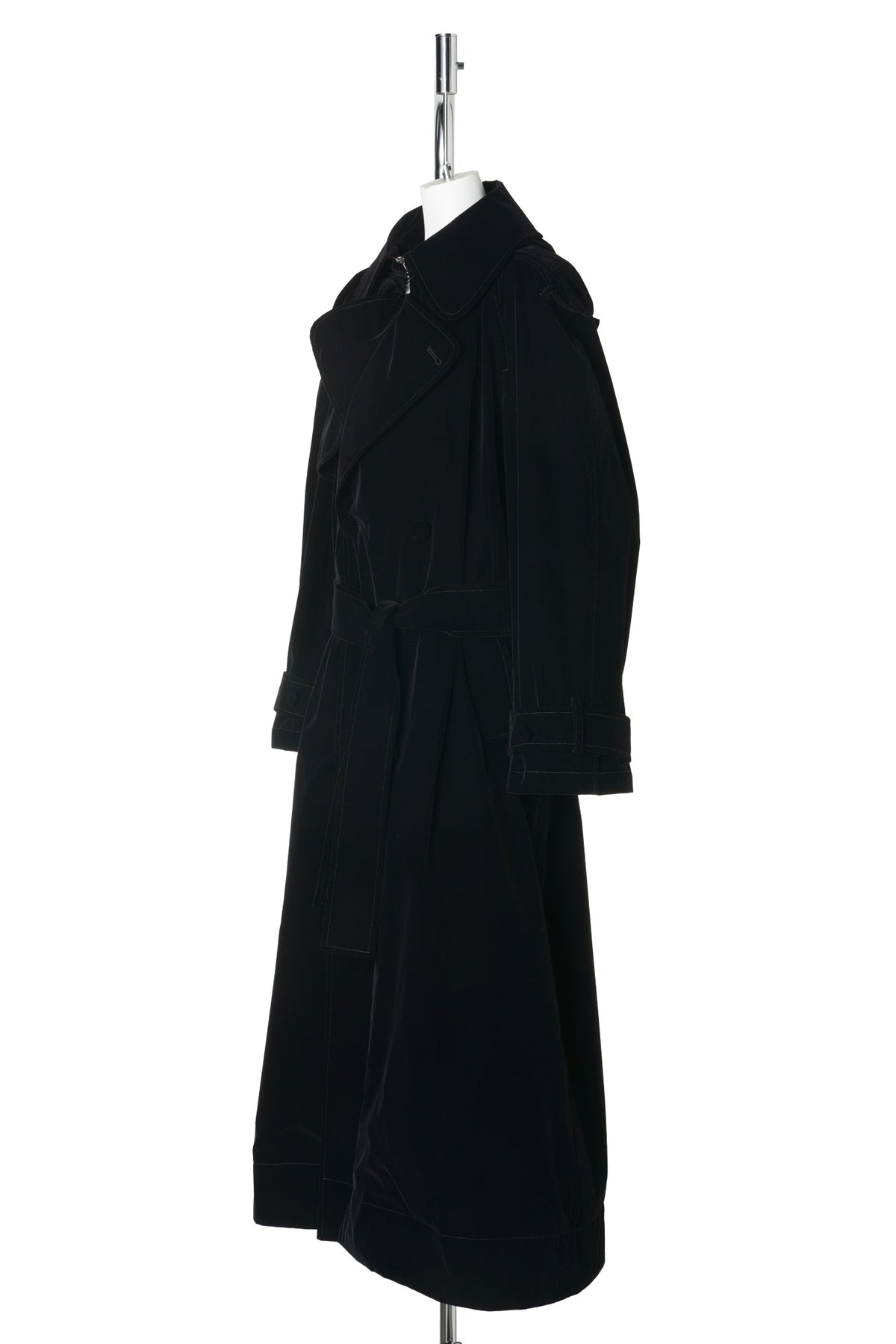 NYLON FLOCK LONG TRENCH COAT / 00:BLACK