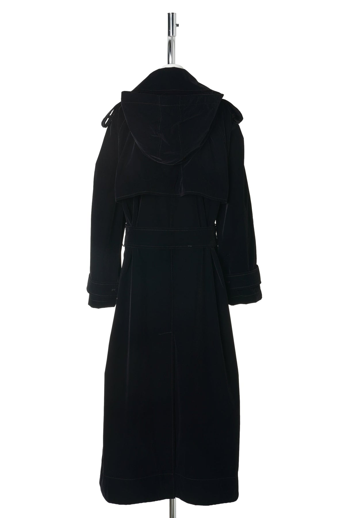NYLON FLOCK LONG TRENCH COAT / 00:BLACK