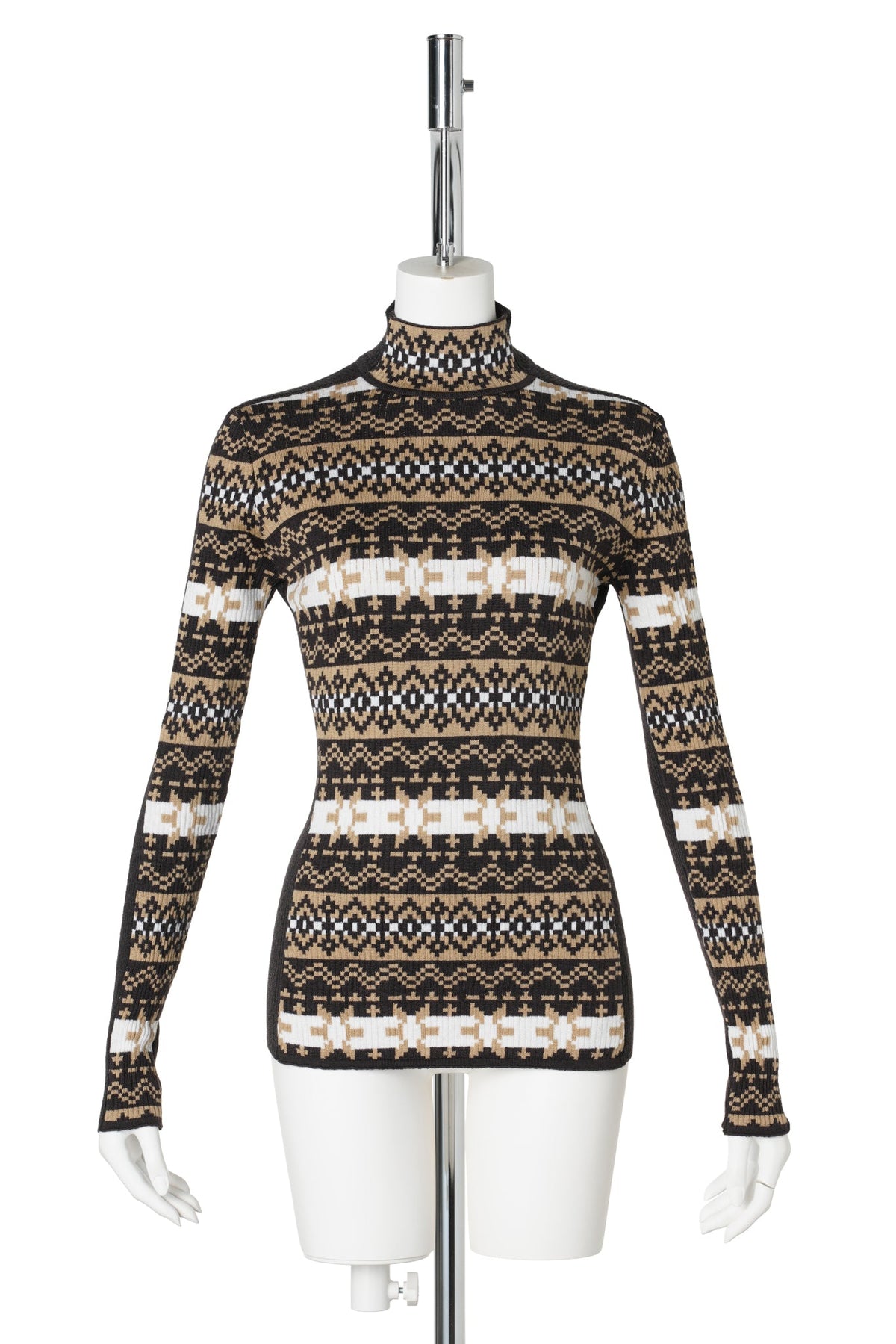 MERINO WOOLCROP SWEATER WITH FAIRISLES JACQUARD / 626103:DARKBROWN/CAMEL/ECRU