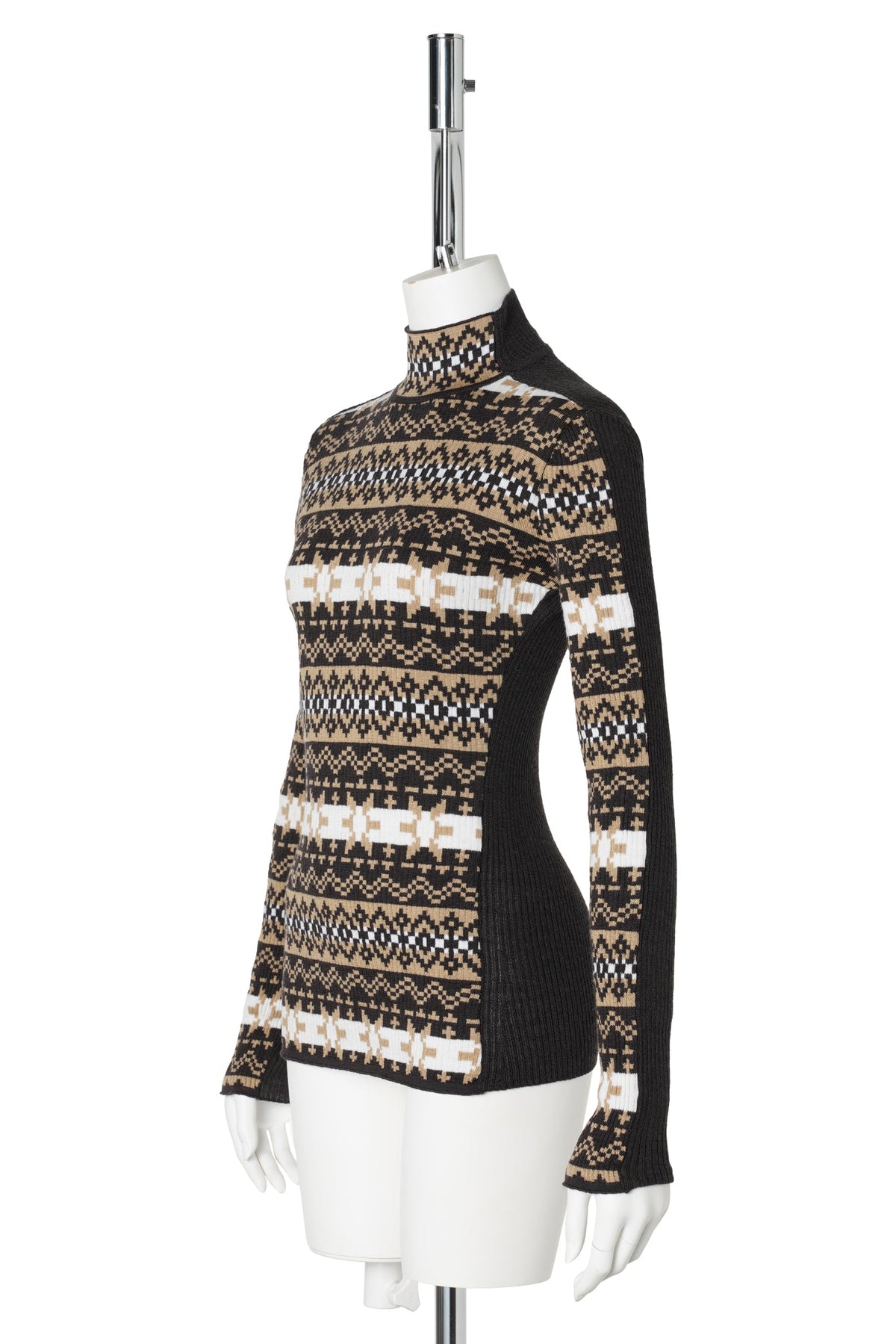 MERINO WOOLCROP SWEATER WITH FAIRISLES JACQUARD / 626103:DARKBROWN/CAMEL/ECRU