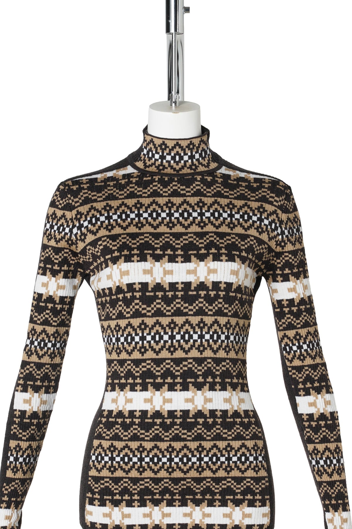 MERINO WOOLCROP SWEATER WITH FAIRISLES JACQUARD / 626103:DARKBROWN/CAMEL/ECRU