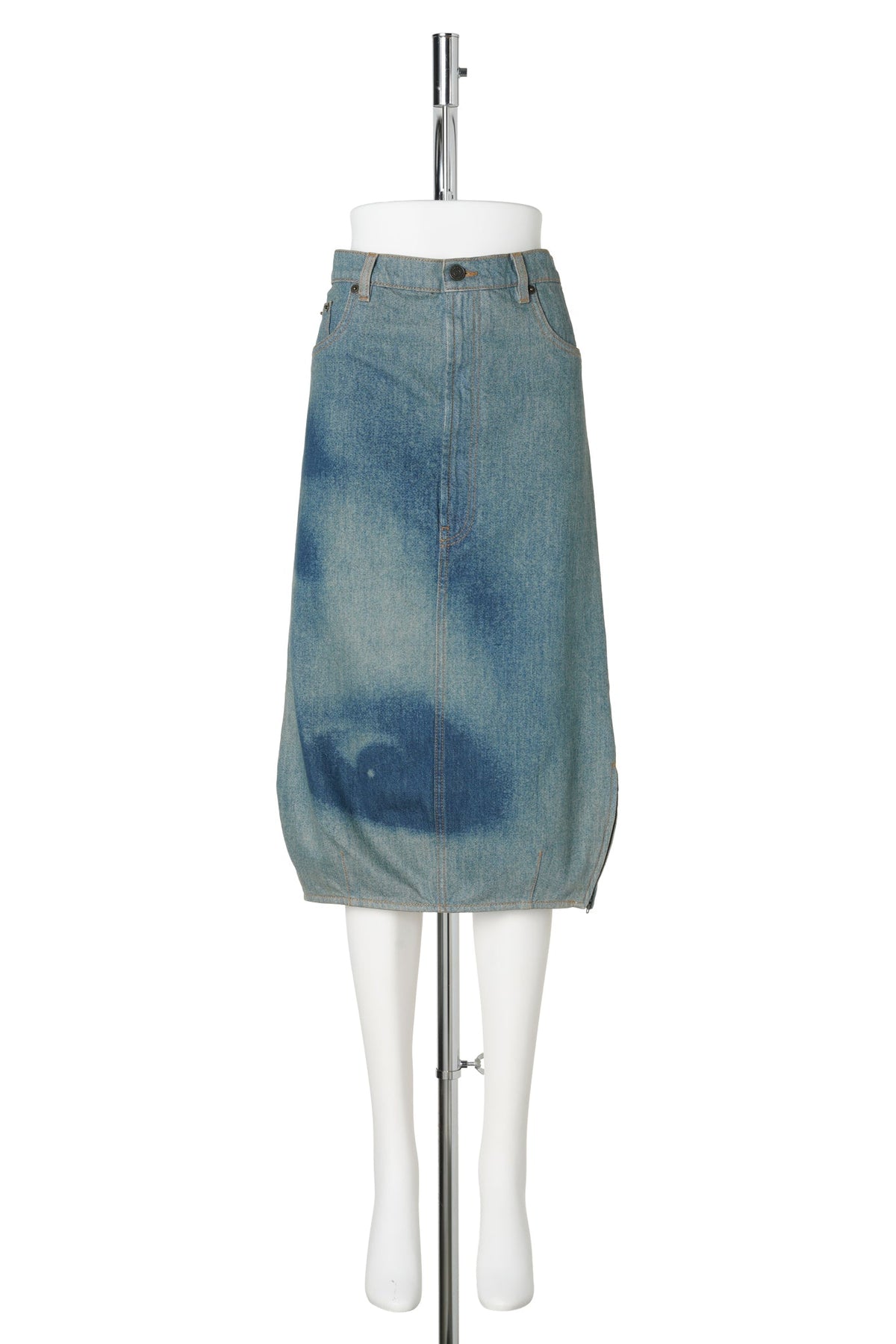UPSIDE DOWN DENIM SKIRT WITH FACE PRINT / 5568:INDIGO/BEIGE