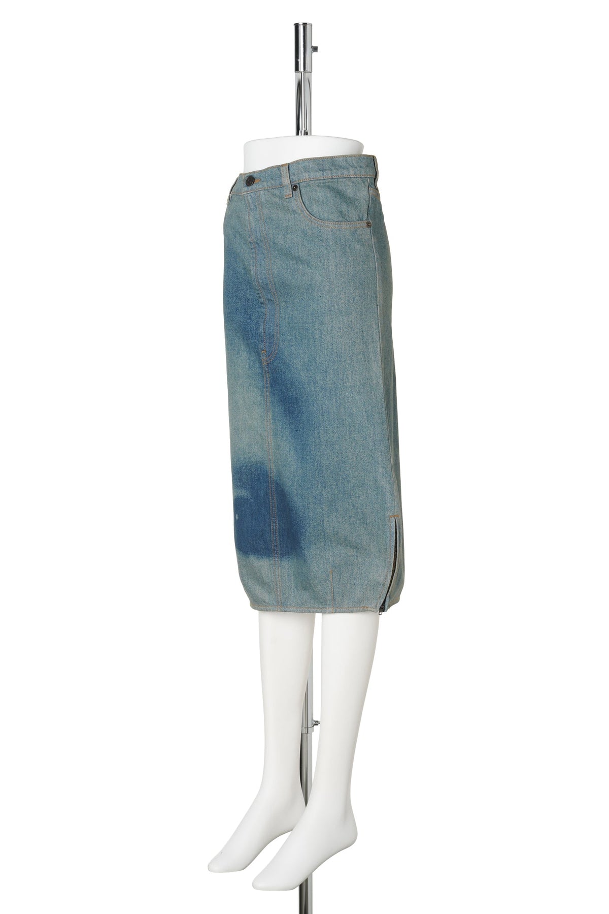UPSIDE DOWN DENIM SKIRT WITH FACE PRINT / 5568:INDIGO/BEIGE