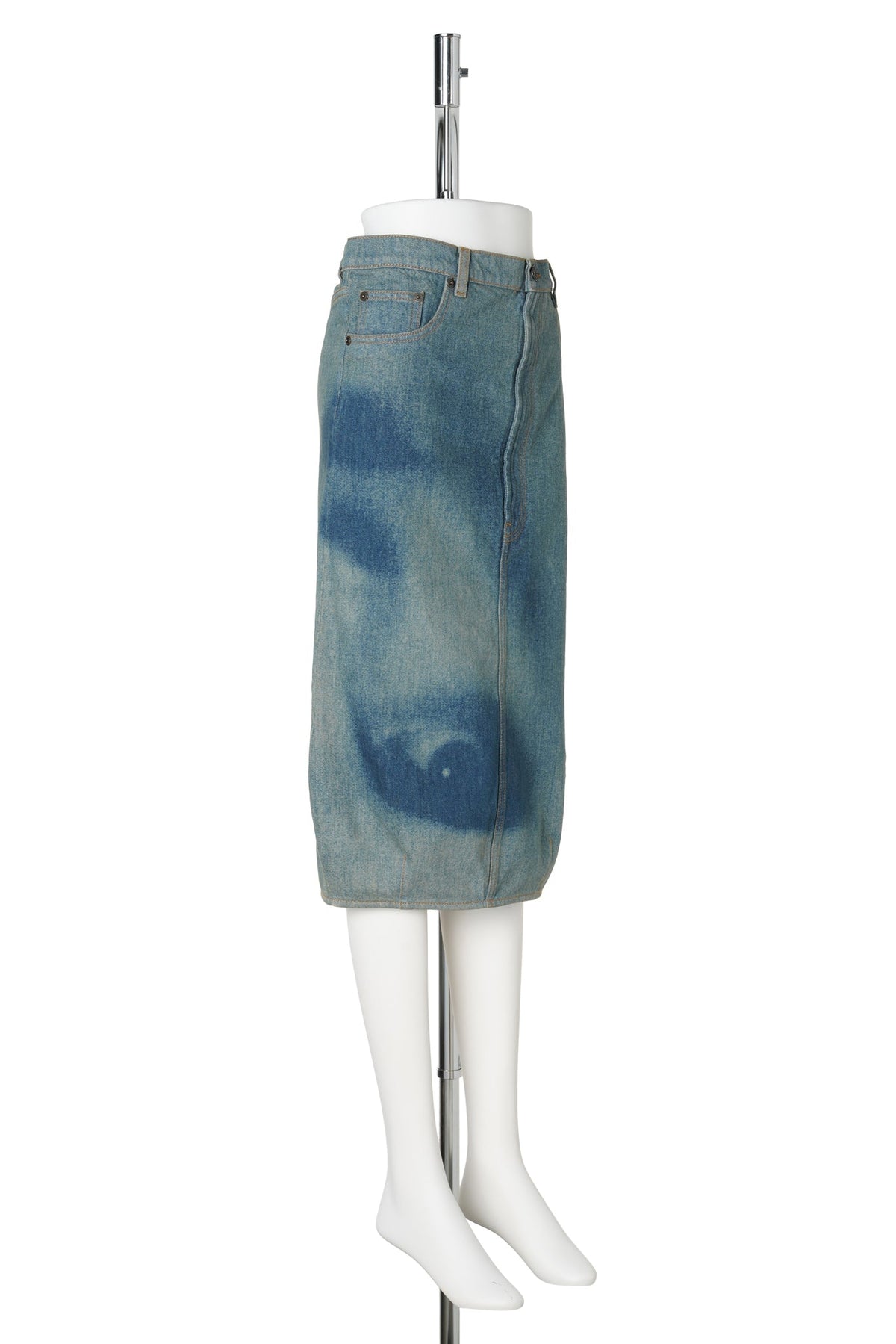 UPSIDE DOWN DENIM SKIRT WITH FACE PRINT / 5568:INDIGO/BEIGE