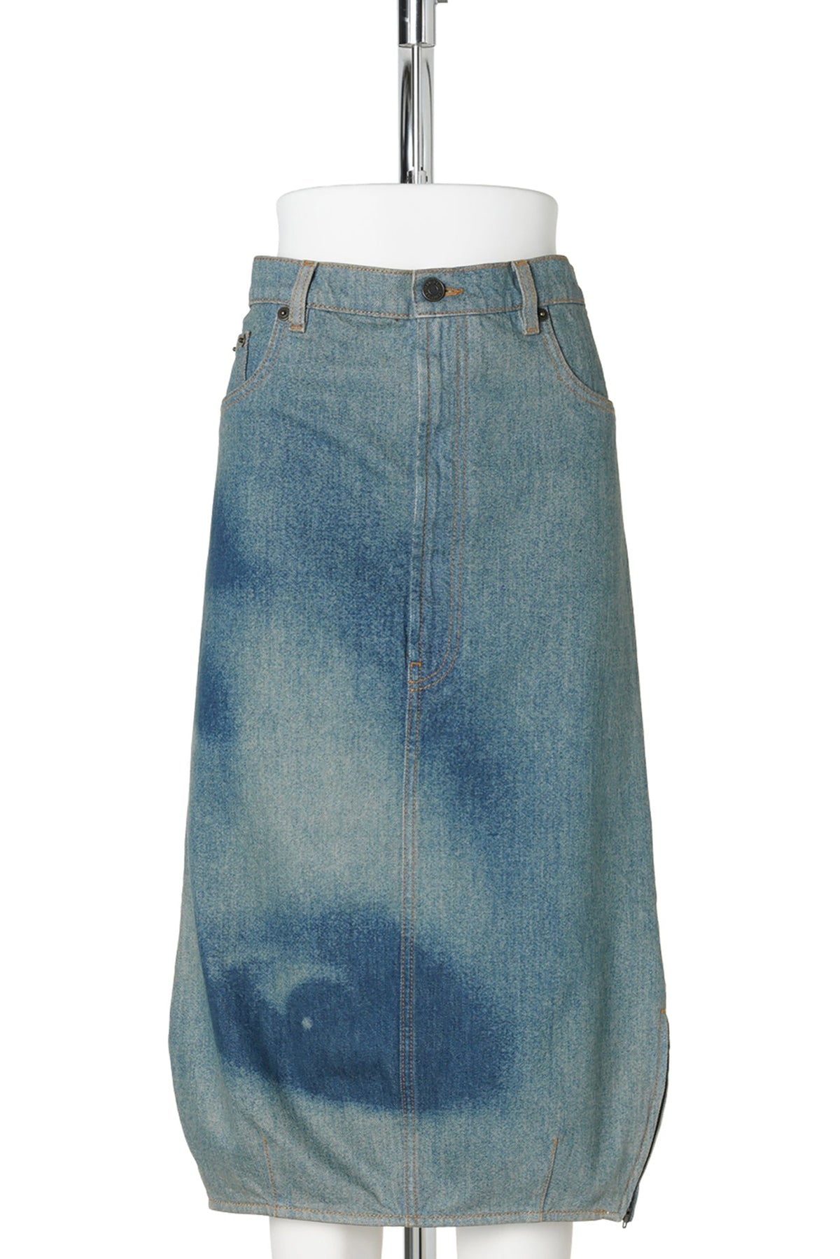 UPSIDE DOWN DENIM SKIRT WITH FACE PRINT / 5568:INDIGO/BEIGE