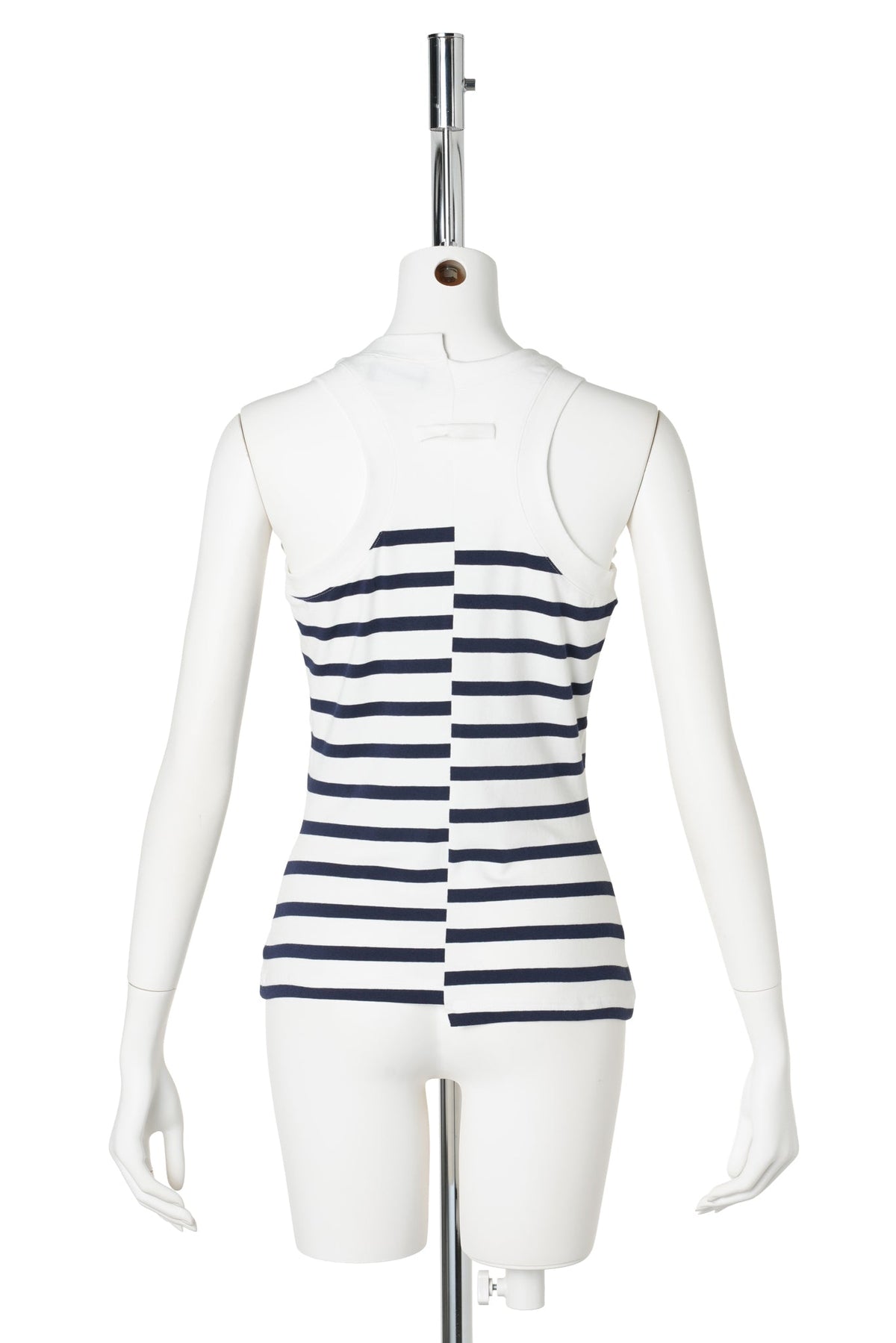 STRETCH COTTON ASYMETRIC TANK TOP KNITTED MARINIERE WITH LOGO DETAIL / 0159:WHITE/NAVY