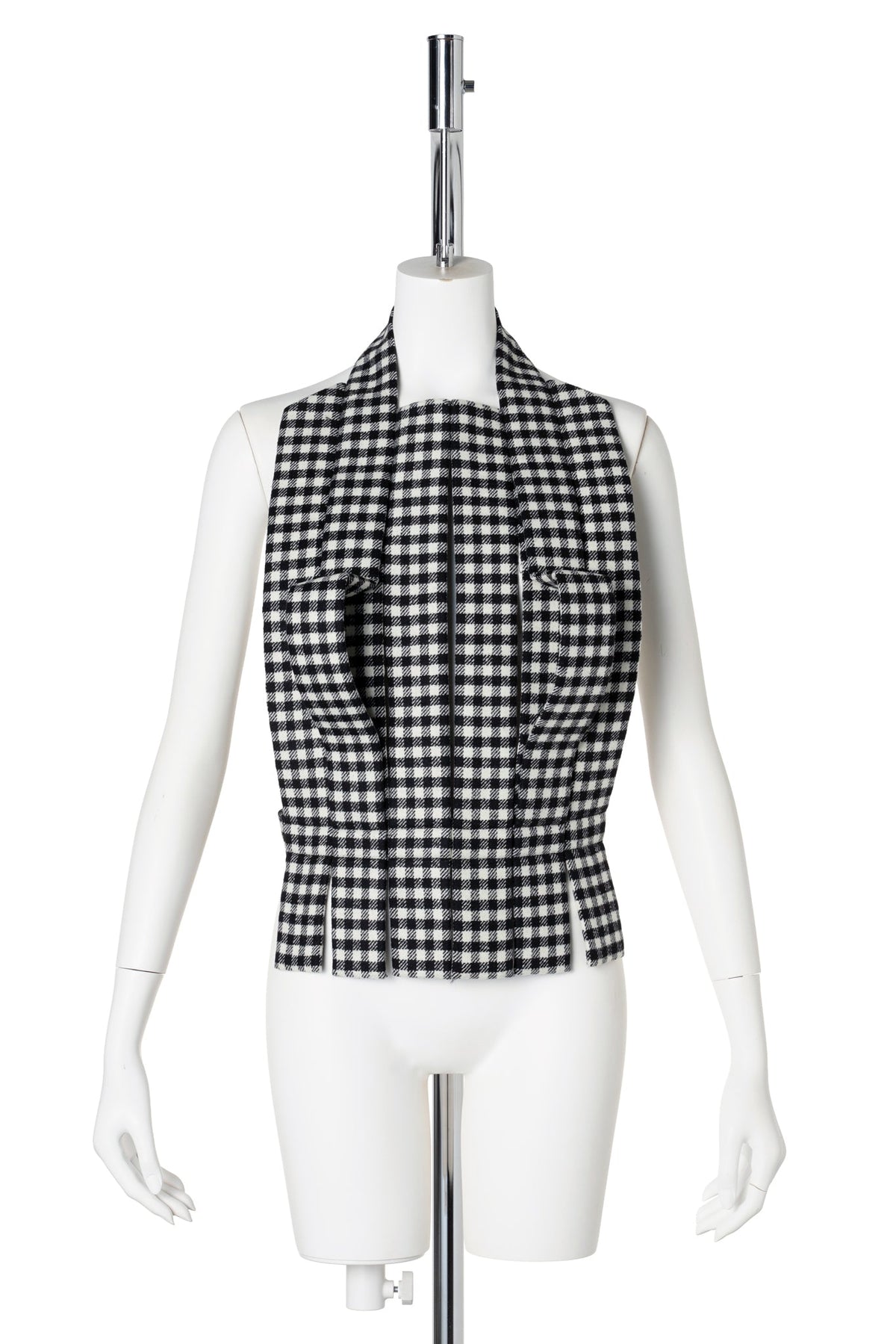 STRIPED CHECK WOOL TOP / 0001:BLACK/WHITE
