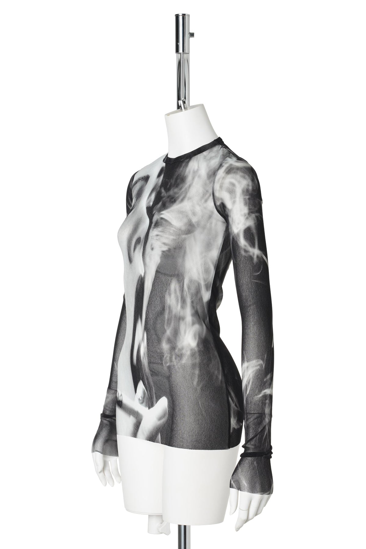 MESH LONG SLEEVES TOP PRINTED "SMOKING WOMEN" / 000201:BLACK/GREY/WHITE