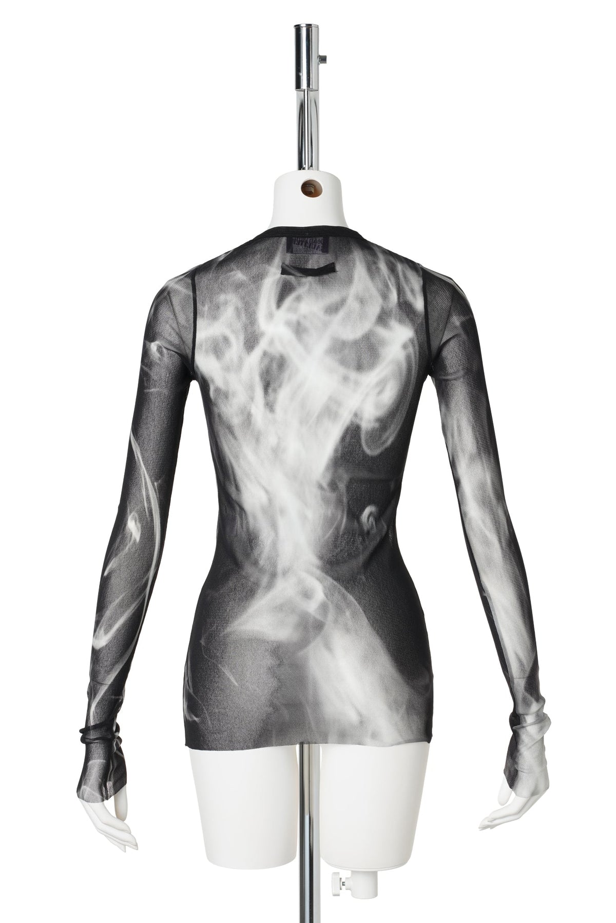 MESH LONG SLEEVES TOP PRINTED "SMOKING WOMEN" / 000201:BLACK/GREY/WHITE
