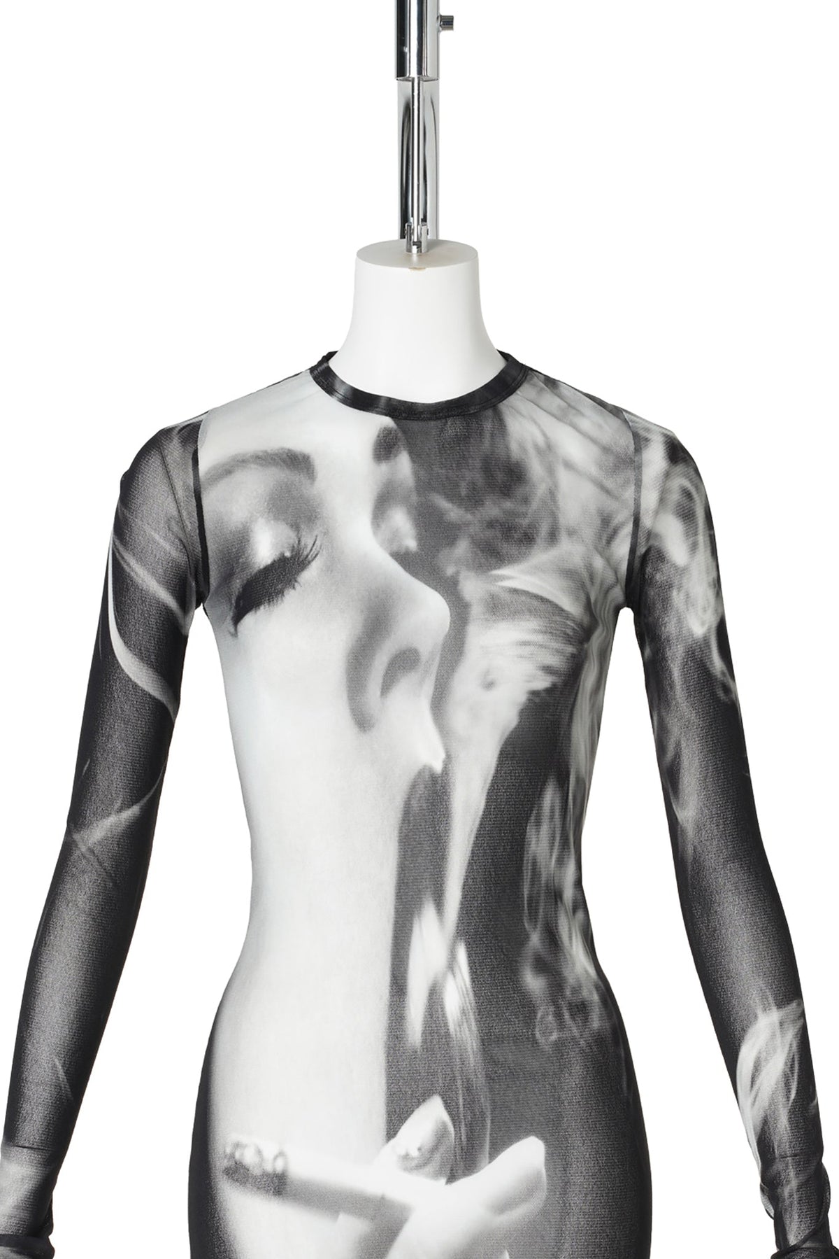 MESH LONG SLEEVES TOP PRINTED "SMOKING WOMEN" / 000201:BLACK/GREY/WHITE