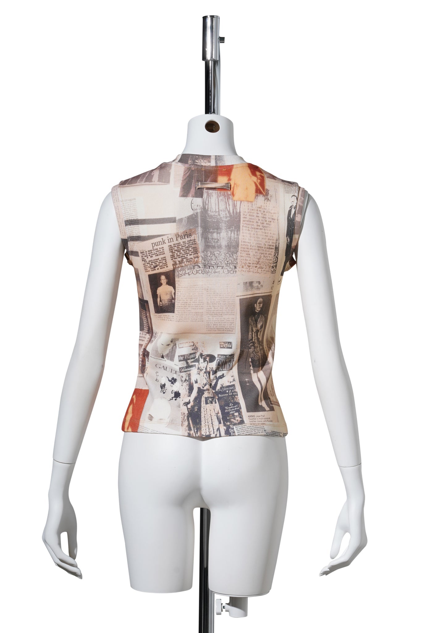 COTTON RIBBED TANK TOP PRINTED "JOURNAL" / ECRU/LIGHT GREY/RED