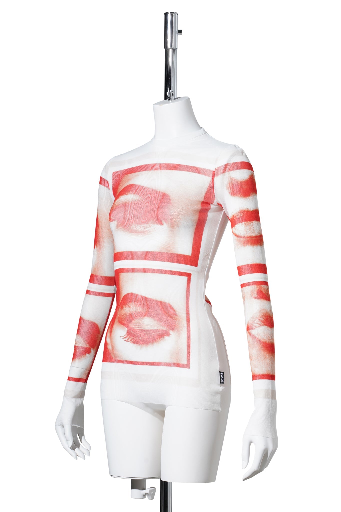 RE-EDITION:MESH LONGSLEEVE TOP PRINTED "EYES" AND "LIPS" / WHITE/RED/LIGHT ORANGE