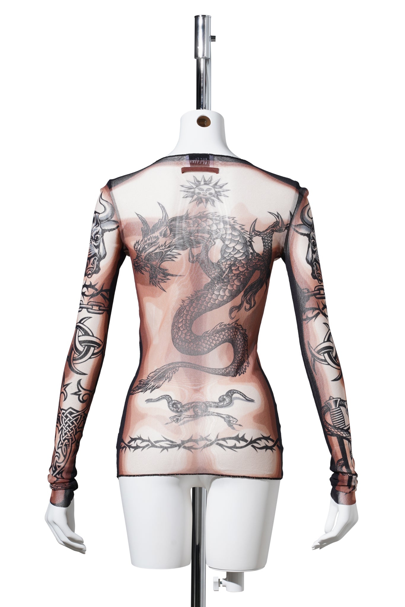 RE-EDITION:LONG SLEEVES CREW NECK TOP-PRINTED "SAFE SEX TATOO" / NUDE/BROWN/BLACK