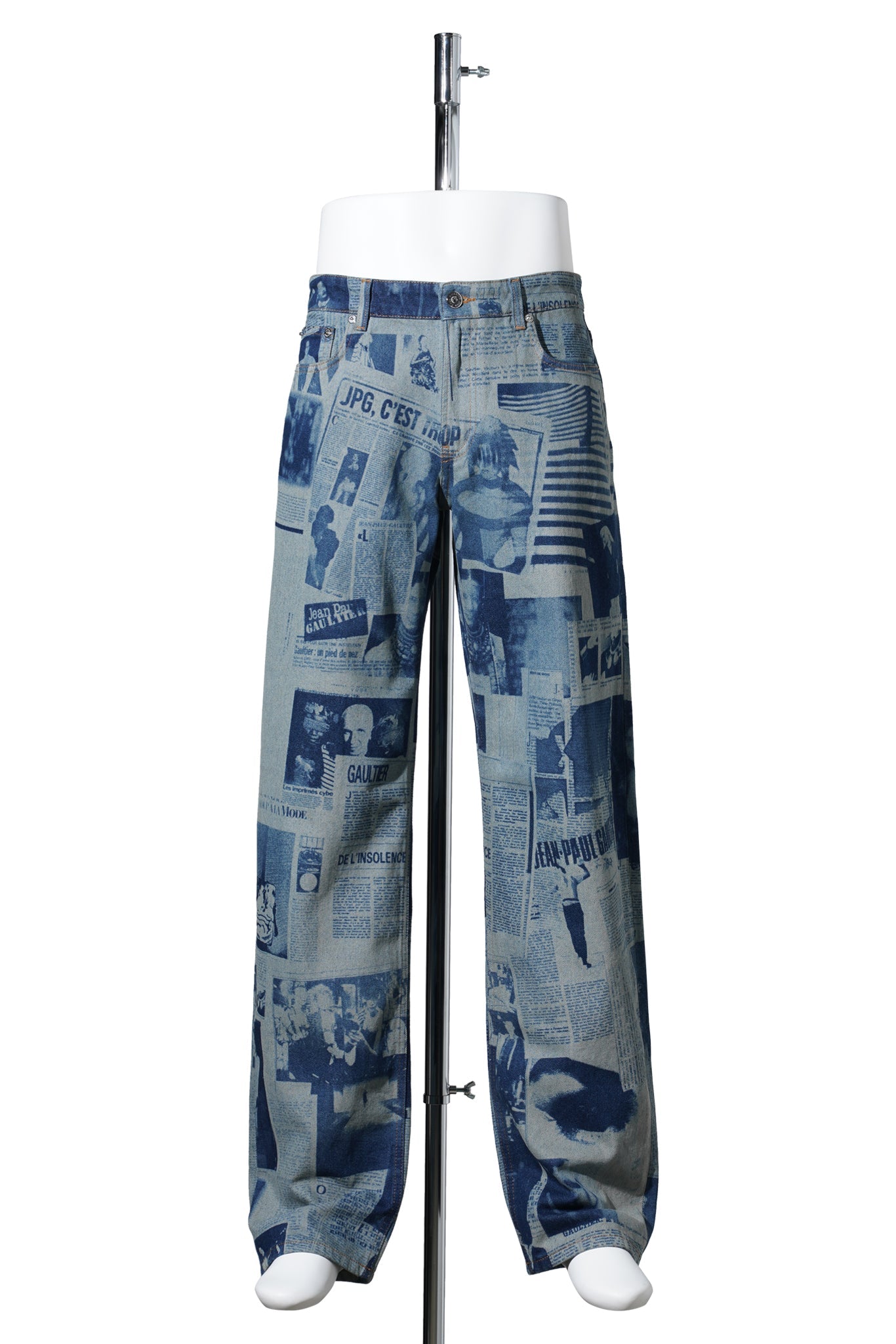 JEANS WITH NEWSPAPER PRINT / INDIGO/BEIGE