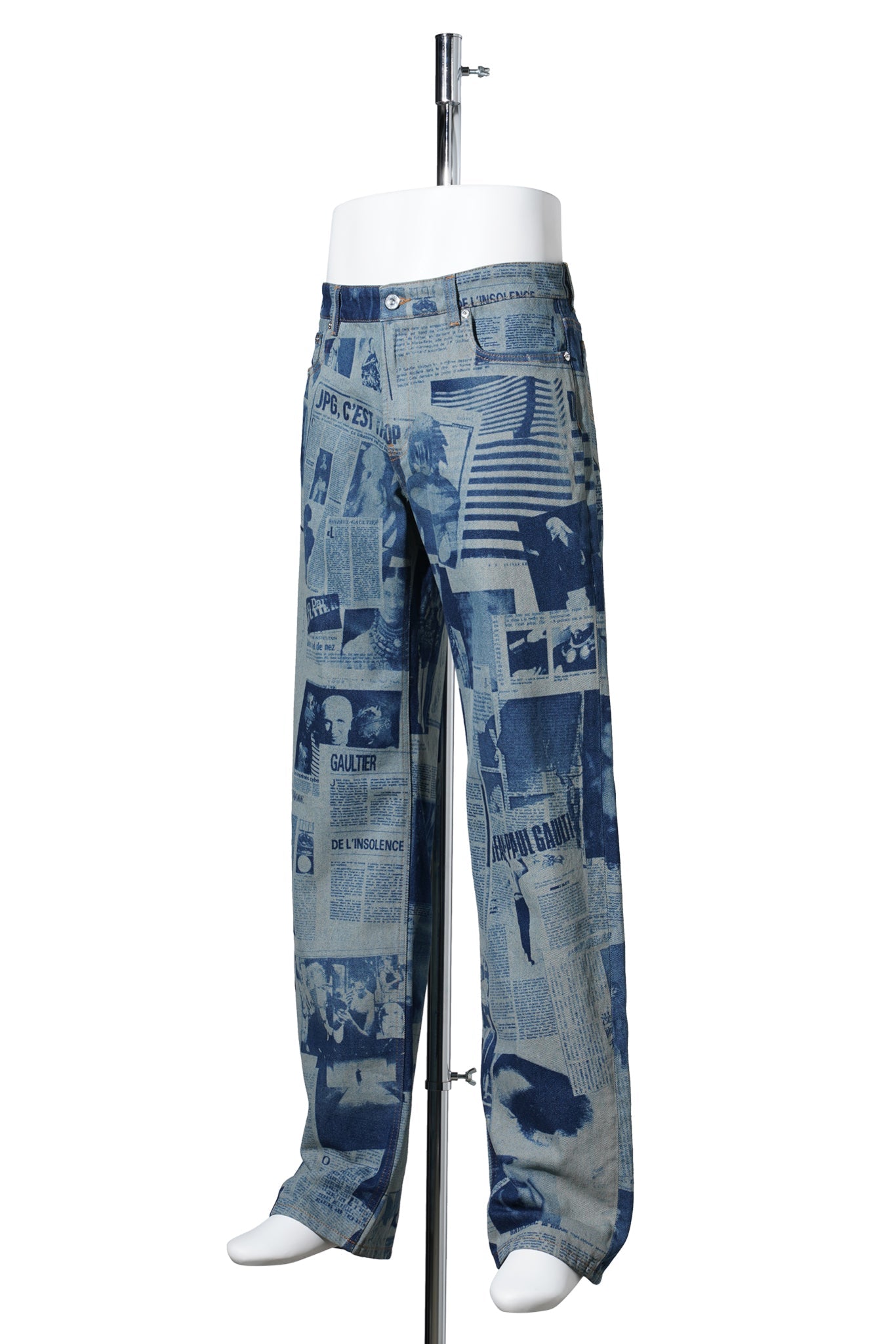 JEANS WITH NEWSPAPER PRINT / INDIGO/BEIGE
