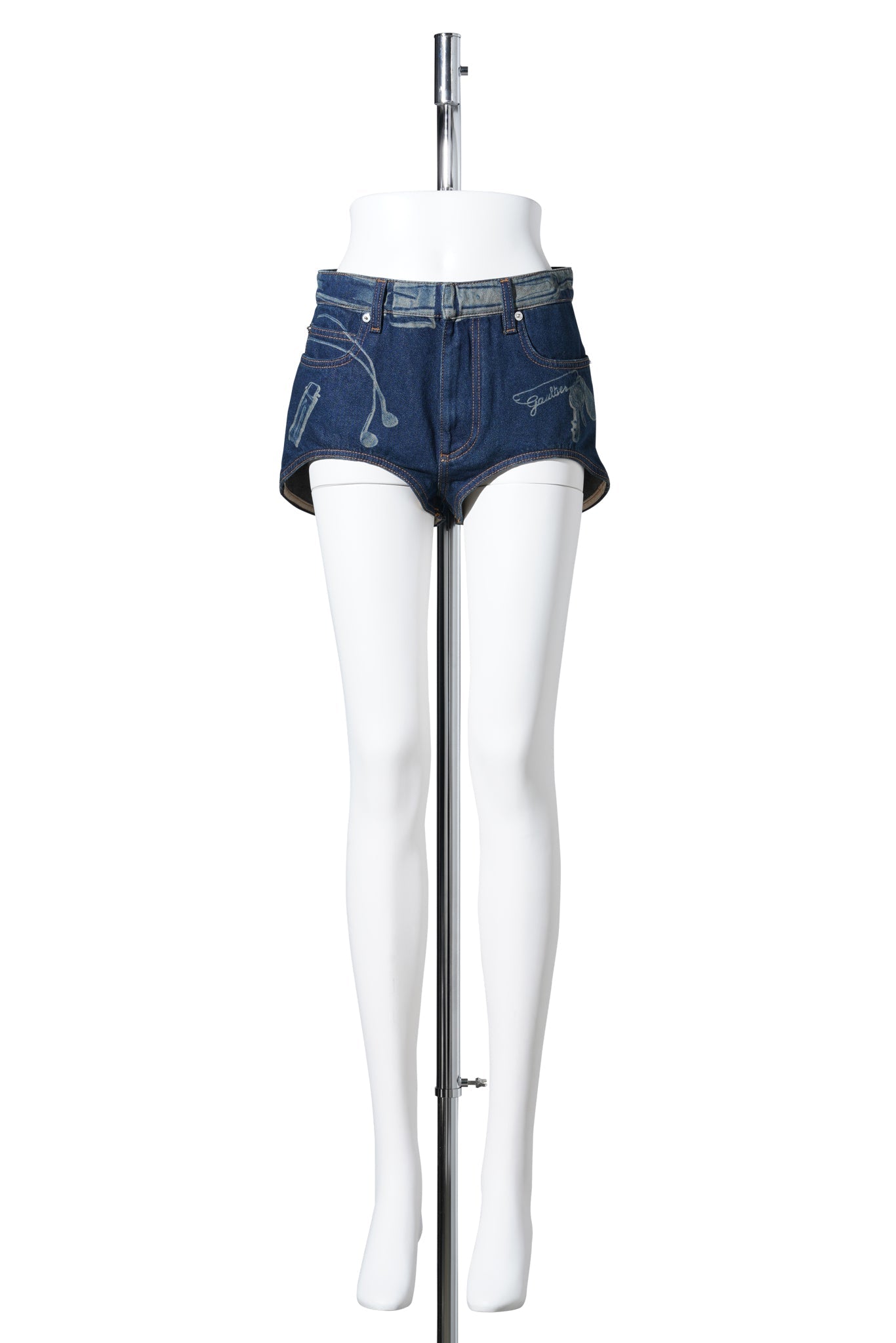 DENIM MINI SHORTS WITH TROMPE L'OEIL PRINT / VINTAGE BLUE