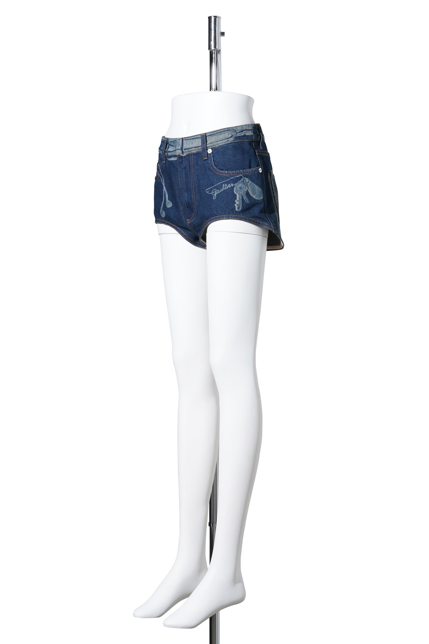 DENIM MINI SHORTS WITH TROMPE L'OEIL PRINT / VINTAGE BLUE