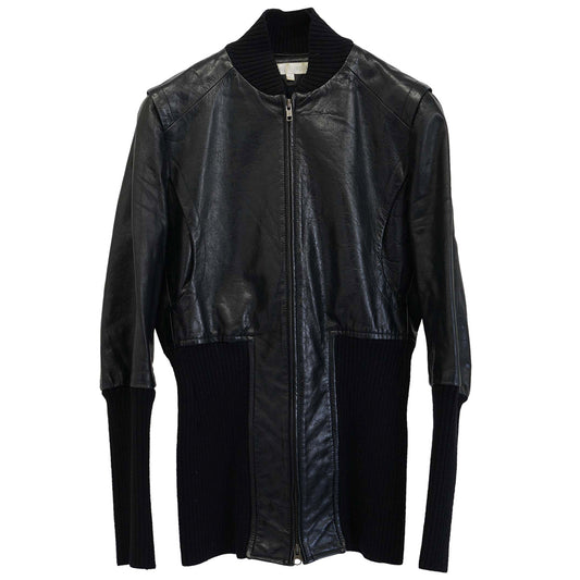 EXTRA LONG RIB LEATHER JACKET / BLACK