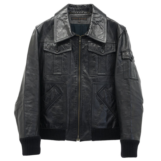 ZIP UP LEATHER JACKET / BLACK