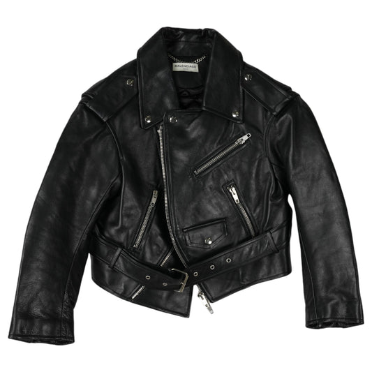 LEATHER BIKER JACKET / BLACK
