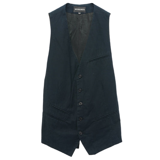 5 BUTTON STRIPE LONG VEST / BLACK