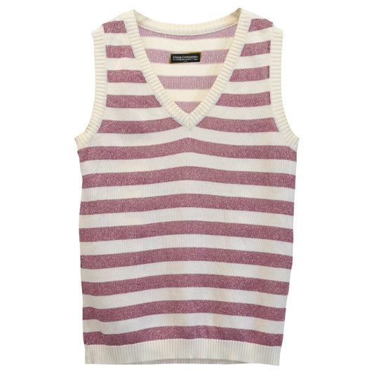 GLITTER STRIPE KNIT VEST / PINK&WHITE
