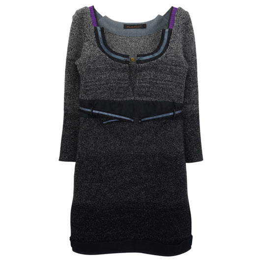 KNIT DRESS WITH METALLIC TAPE / GREY&BLACK