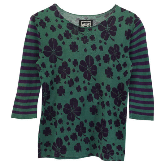 CLOVER AND STRIPE SWEATER / GREEN&BLACK