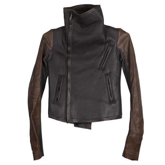 STAND COLLAR LEATHER JACKET / CHARCOAL