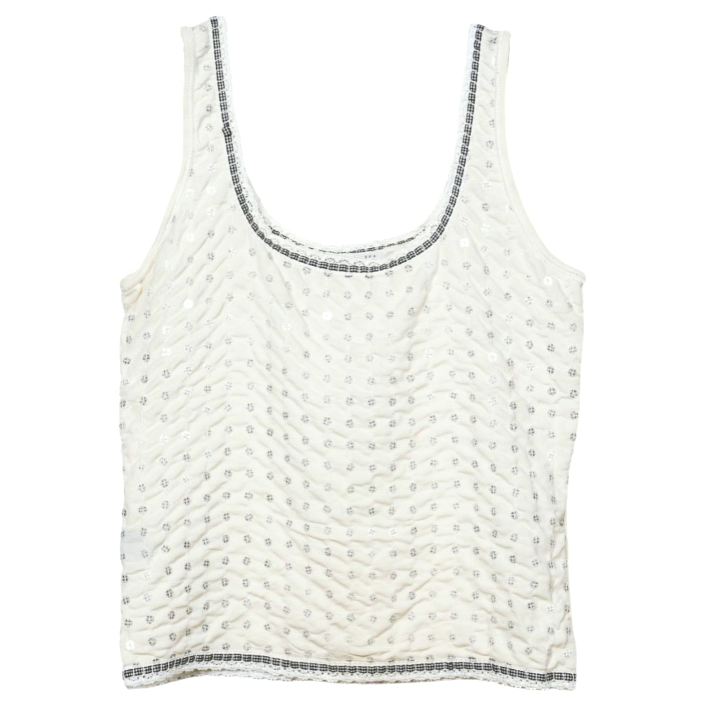 SEQUIN TANK TOP WITH CHECK PIPING / CREAM