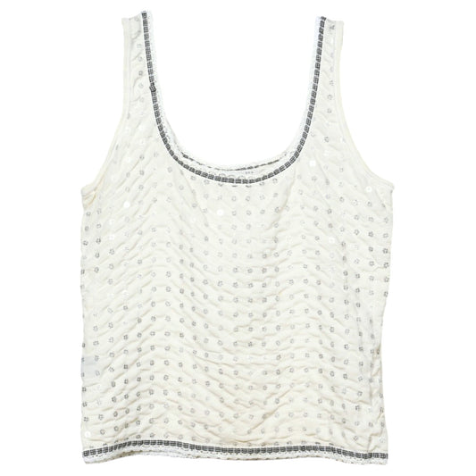 SEQUIN TANK TOP WITH CHECK PIPING / CREAM