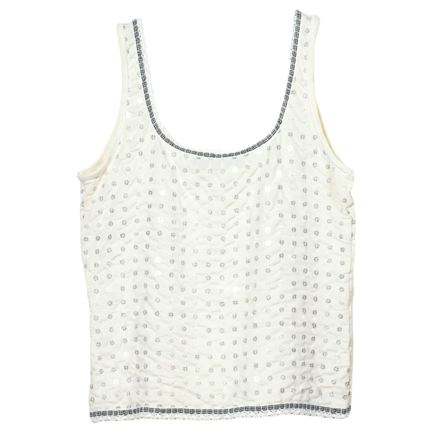 SEQUIN TANK TOP WITH CHECK PIPING / CREAM