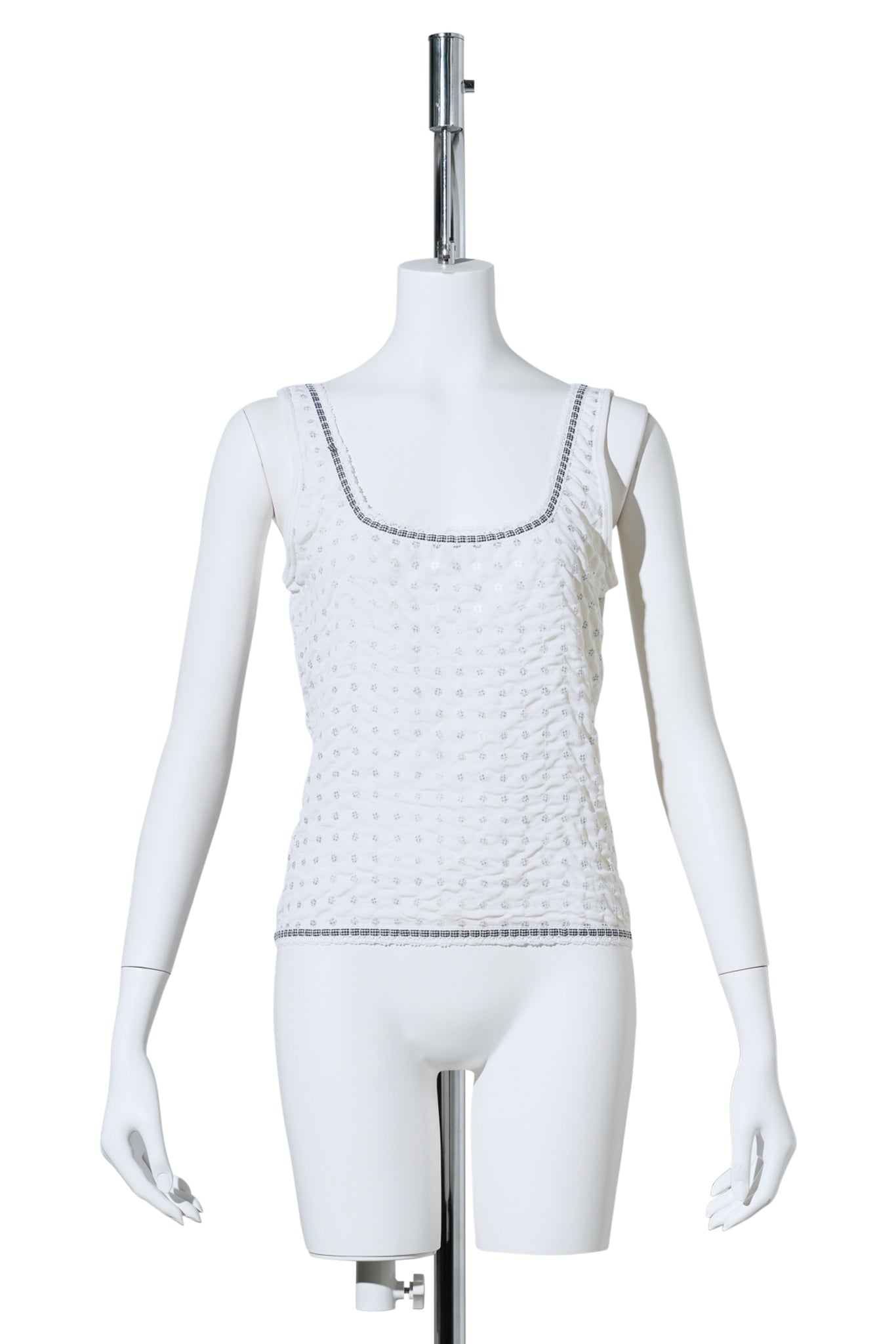 SEQUIN TANK TOP WITH CHECK PIPING / CREAM
