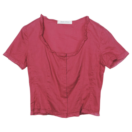 CROPPED TOP WITH FRILL PIPING / RED