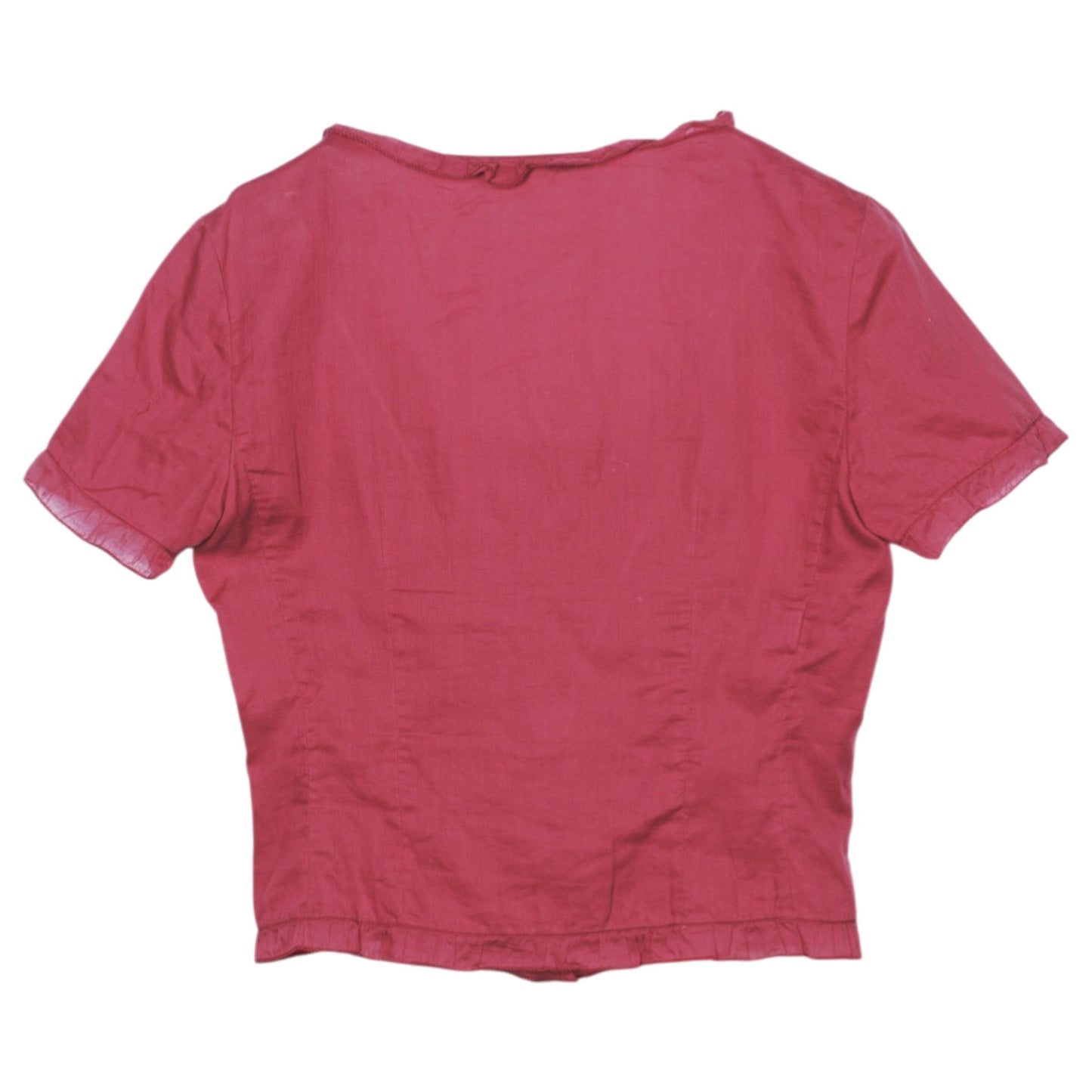 CROPPED TOP WITH FRILL PIPING / RED